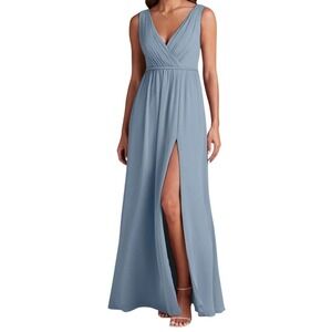 Azazie Tanicia Dress J 12 Blue Twilight Chiffon Ruched Maxi Formal Wedding Party